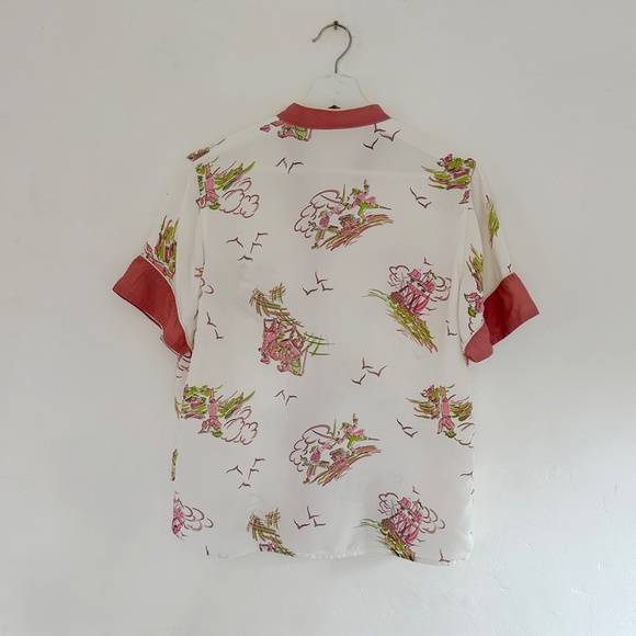 vintage 50s pirate ship seas print top blouse S M - Picture 5 of 7
